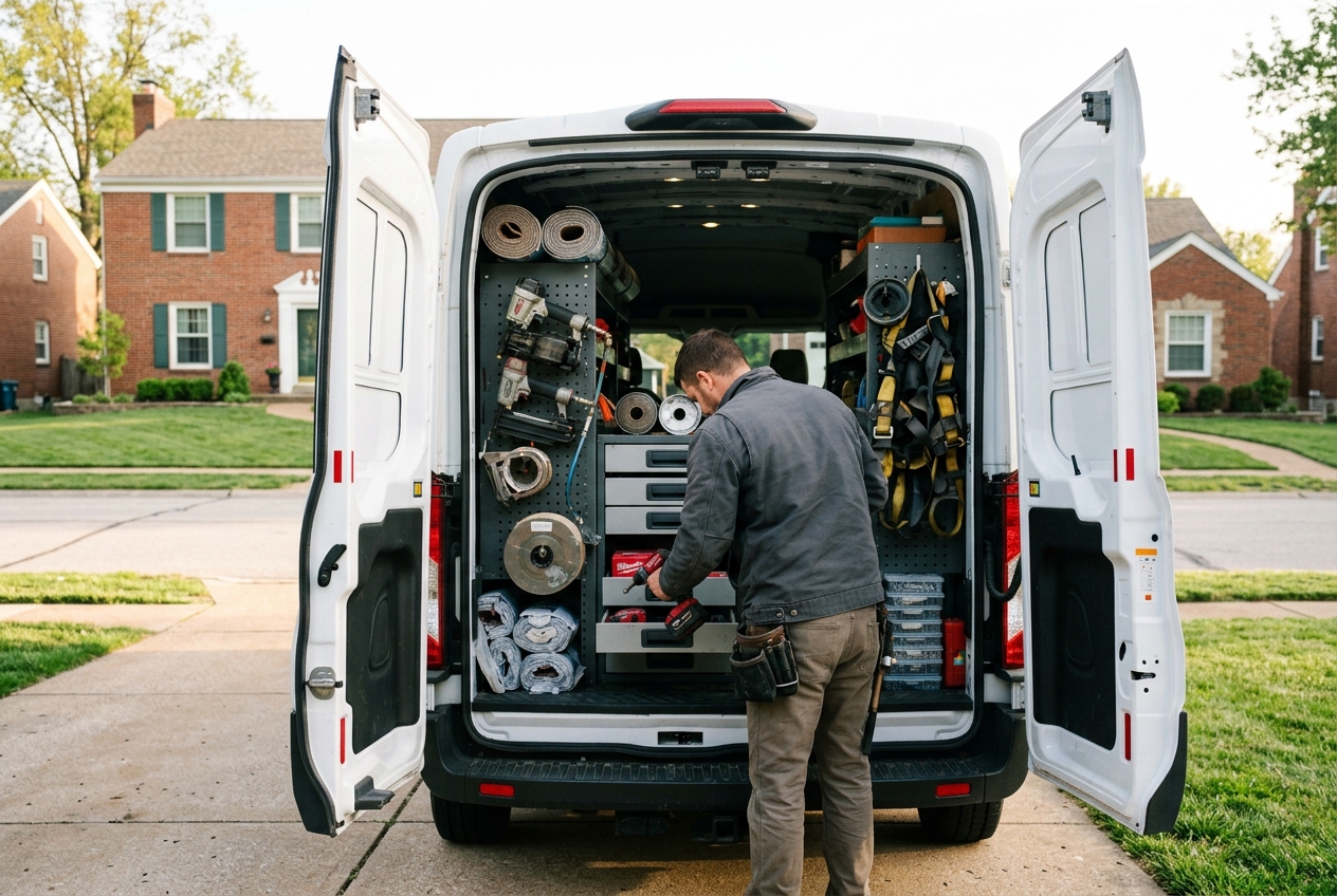 Stocked service vehicle ready for dispatch to a St. Louis job